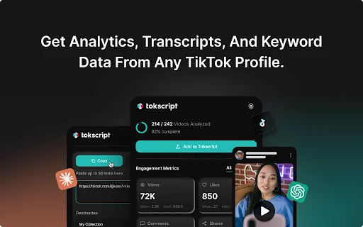 Tokscript: Alat Analisis & Transkrip TikTok Terbaik 2026 - Screenshot 1